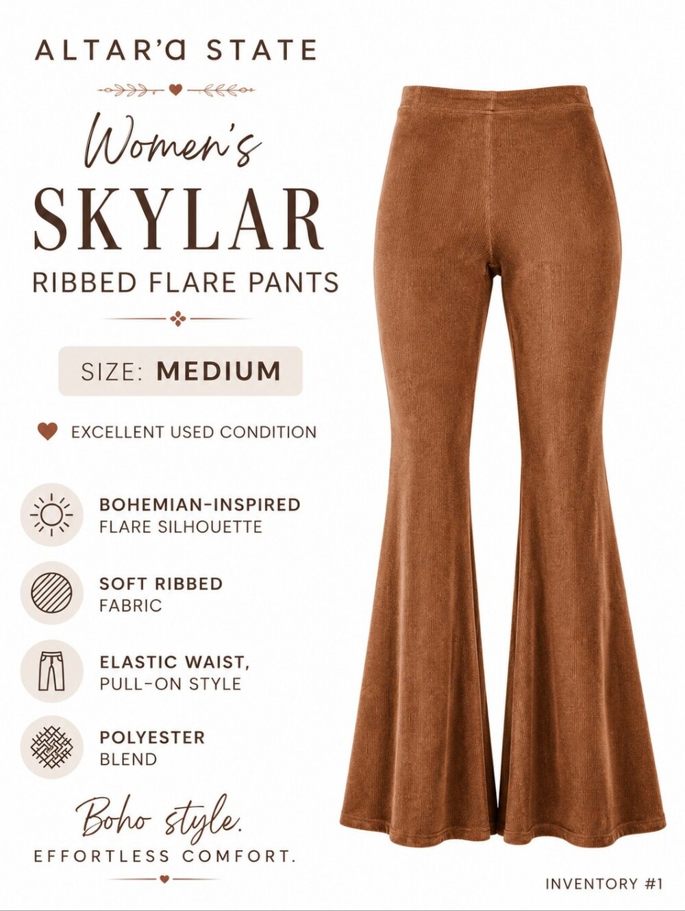 Altar'd State Women's Boho Skylar Ribbed Flare Pants Size Medium